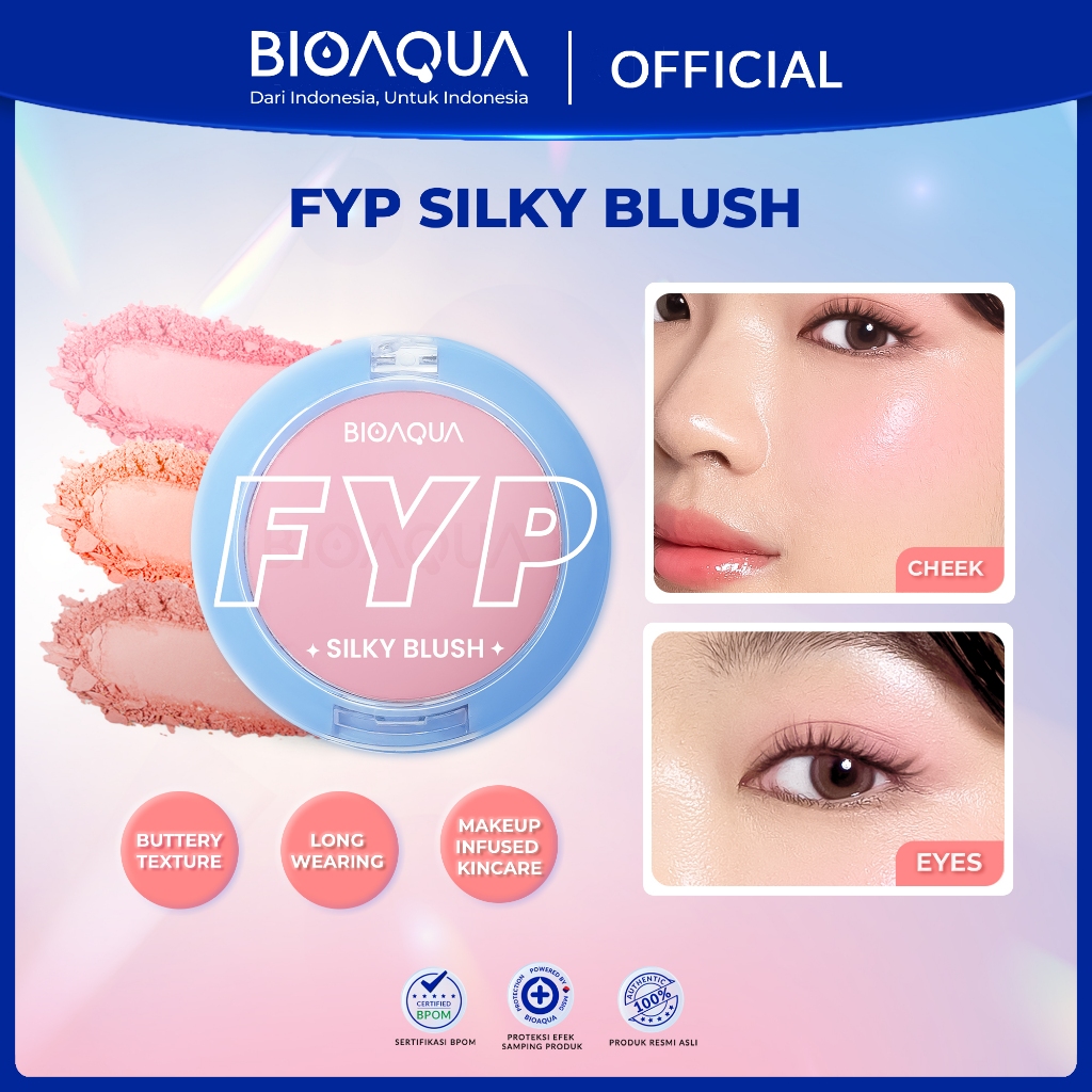 BIOAQUA FYP Silky Blush Powder 3g Cheek & Eyes Blusher 3 Warna Kosmetik Kecantikan