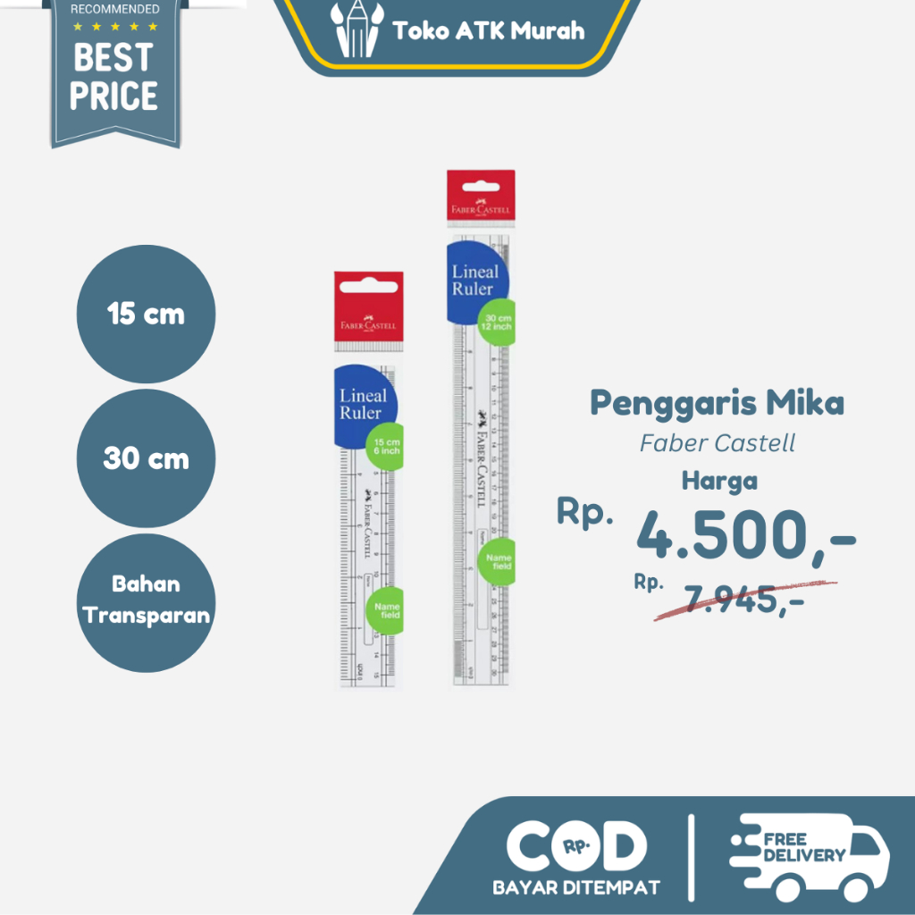 

Penggaris Plastik / Ruler Faber Castell 30cm / 15cm