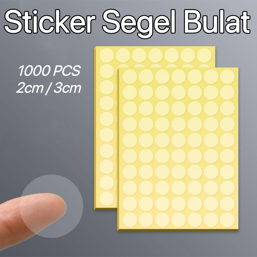 1000pcs Sticker Label Segel  Sticker Transparan Anti Air Vinyl Bulat Sticker Segel Kemasan Kertas St