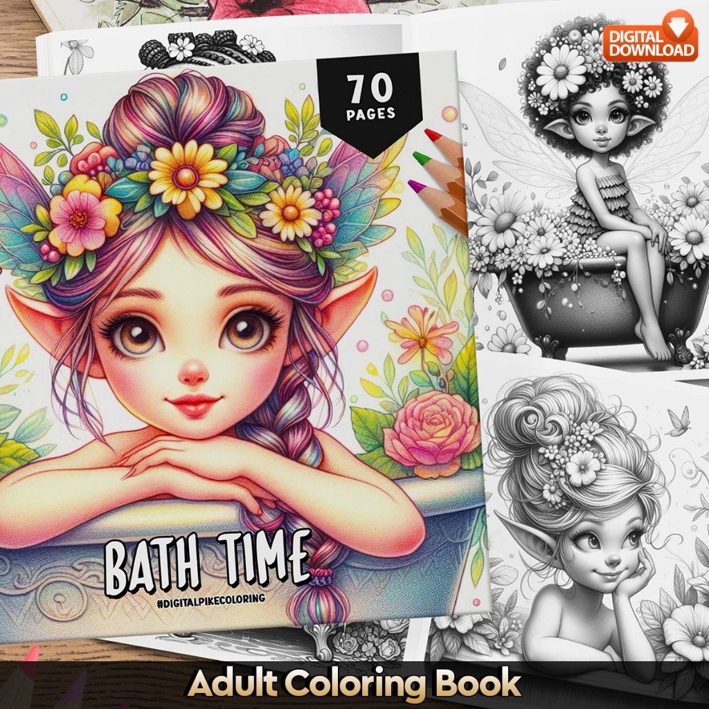 

70 Pages Buku Mewarnai Dewasa - Digital Download - Printable Adult Coloring Book - Bath Time