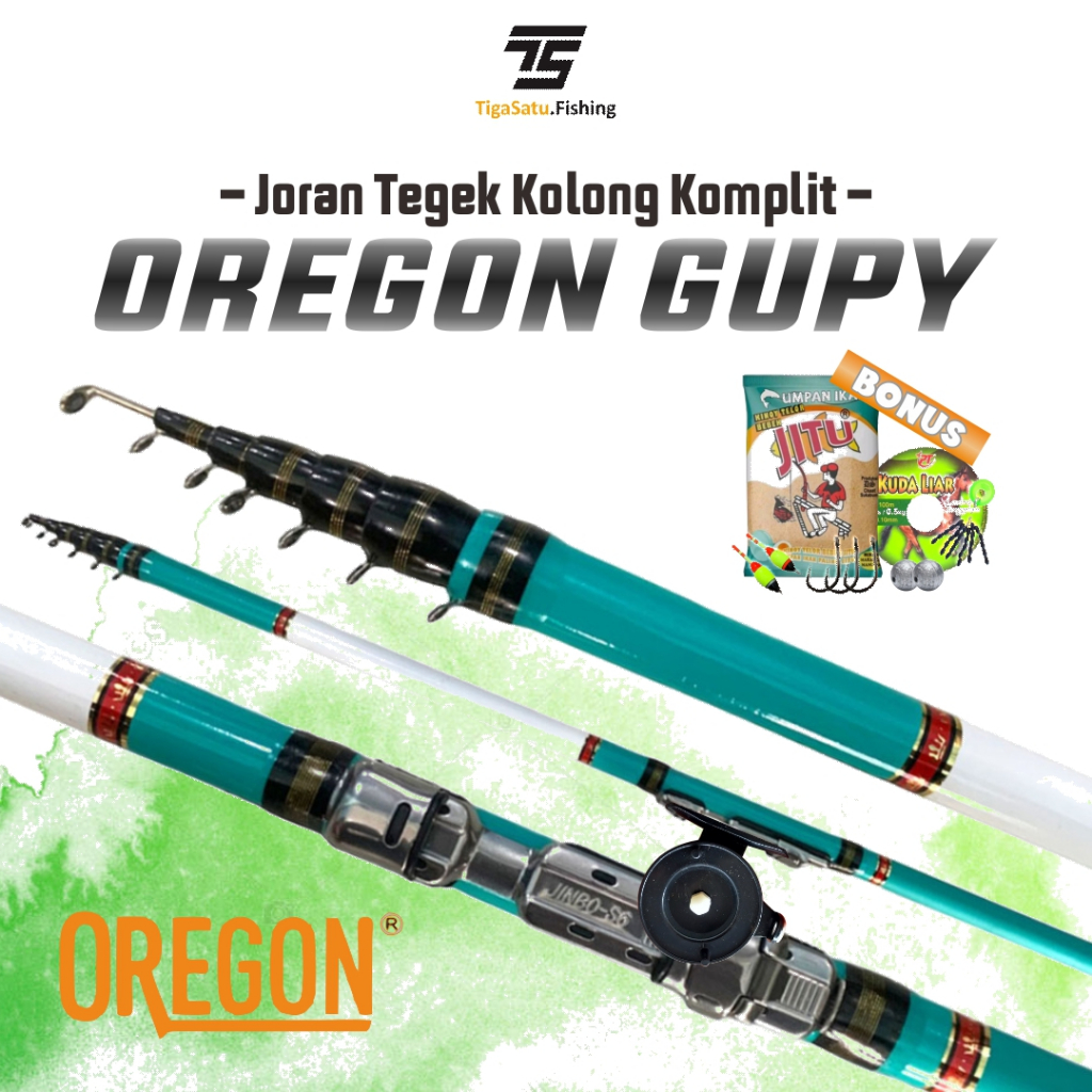 Joran Tegek Pancing Oregon Gupy Neon Material Fiber 180-540 Set Kolong dan Set Komplit Siap Pakai