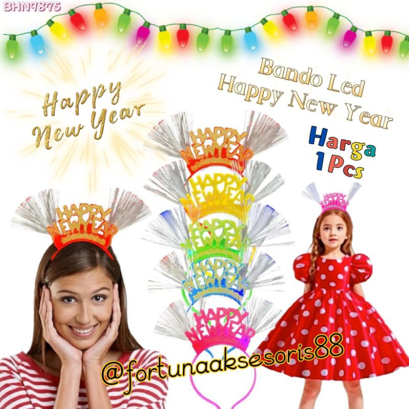 BANDO LED HAPPY NEW YEAR VIRAL / BANDO GLITTER HAPPY NEW YEAR / BANDO LAMPU TAHUN BARU ELASTIS / BAN