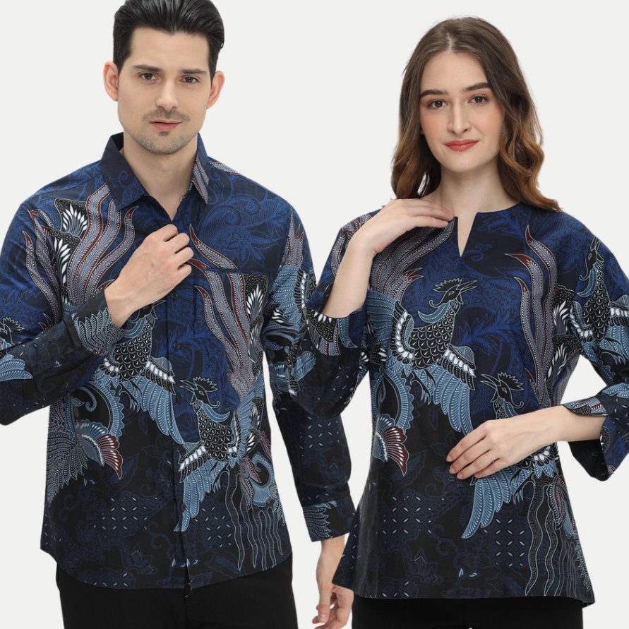 FG2 Batik Couple Atasan Batik Pria dan Wanita Navy OLR222