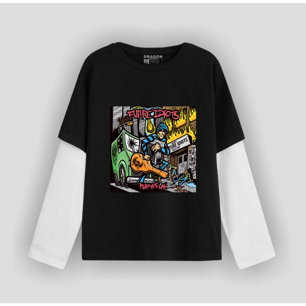 Dragon Clothing Kaos double layer pria Future Idiots T-shirt Lengan Panjang Unisex