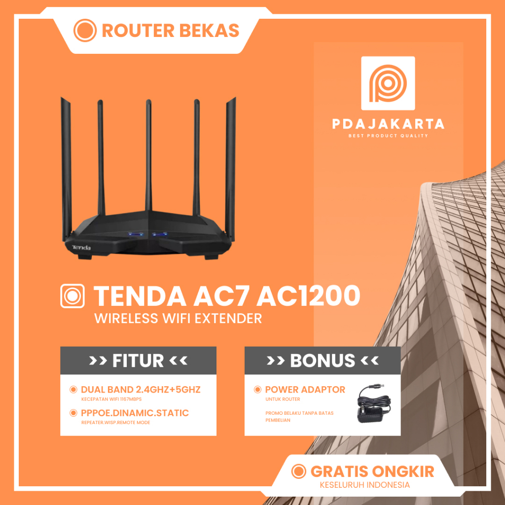 Router Tenda AC7 AC1200 Dual Band 2.4Ghz & 5Ghz Wireless Router WiFi 4x 5dbi Antena Bekas Original