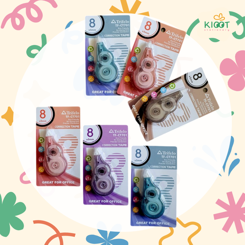 

Kioot - Correction Tape Set Isi 12 Pcs / Tip Ex Kertas Serbaguna Murah / Perlengkapan Alat Tulis Sekolah CT-701