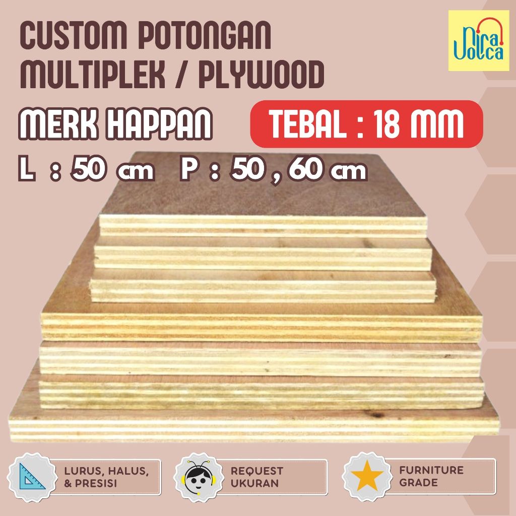 Plywood / Multiplek 18 mm L = 50 cm Custom Potongan Merk Happan