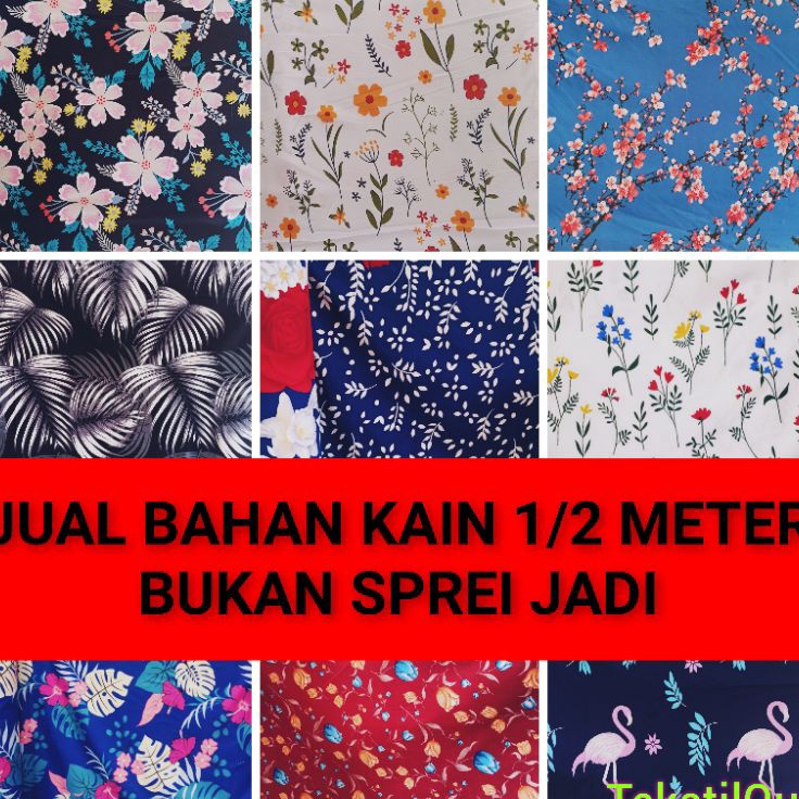 Murah Lebay BAHAN KAIN SPREI METERAN MOTIF BUNGA DAUN FLORA SHABBY MUKENA DRESS DASTER