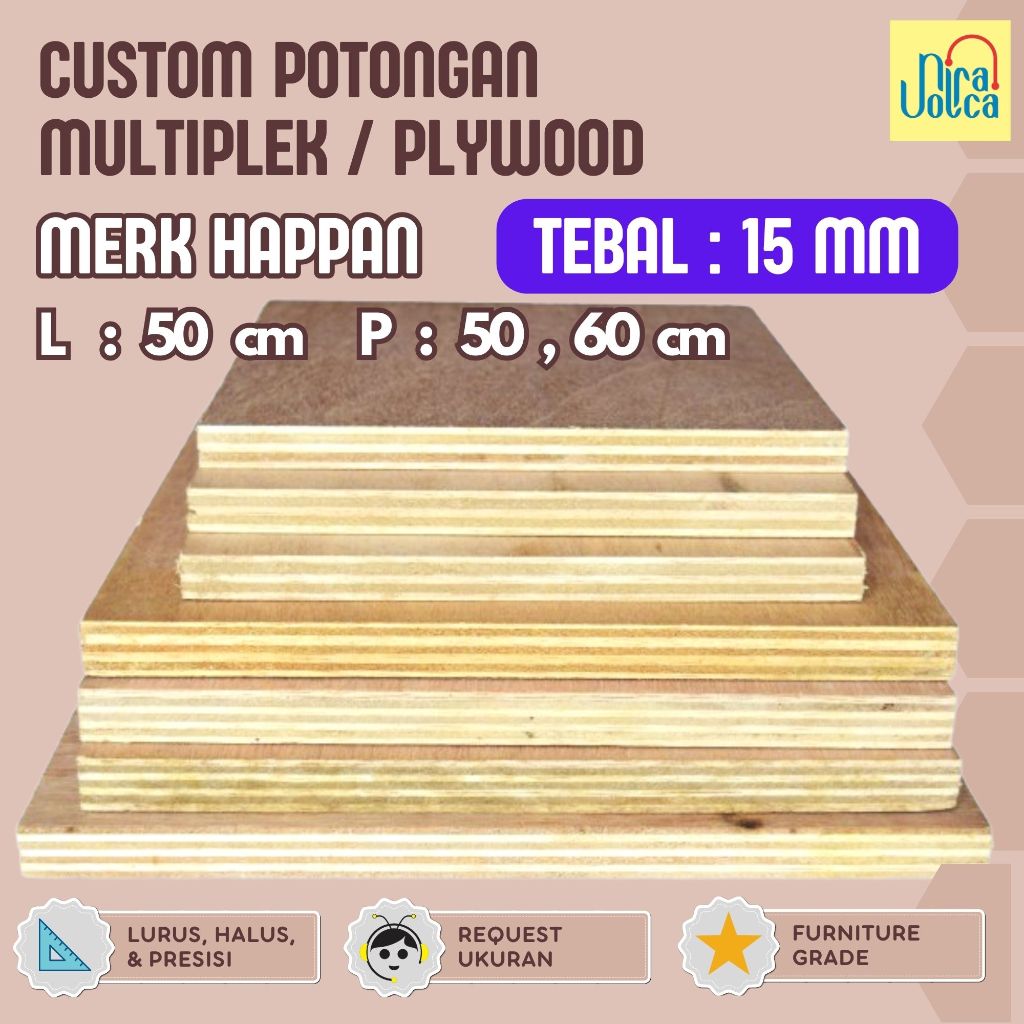 Plywood / Multiplek 15 mm L = 50 cm Costum Potongan Merk Happan