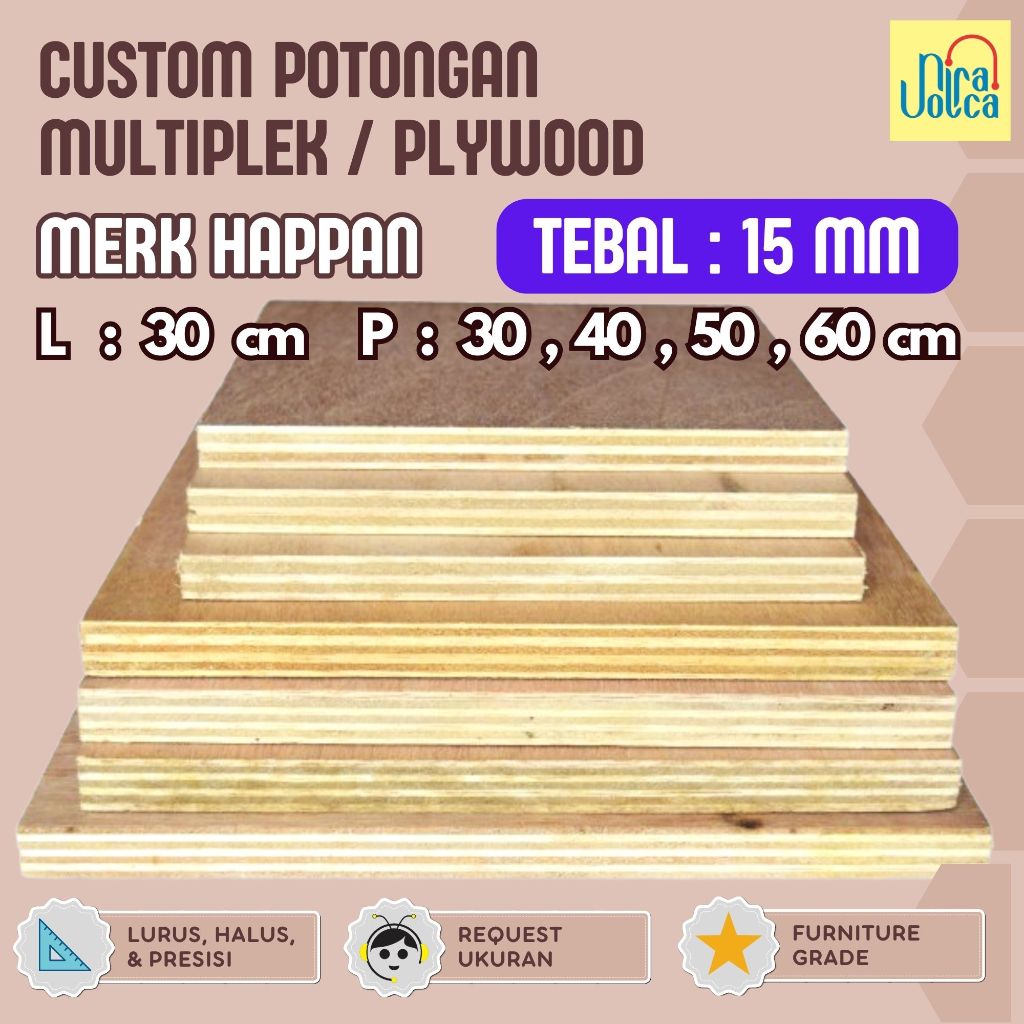 Plywood / Multiplek 15 mm L = 30 cm Costum Potongan Merk Happan