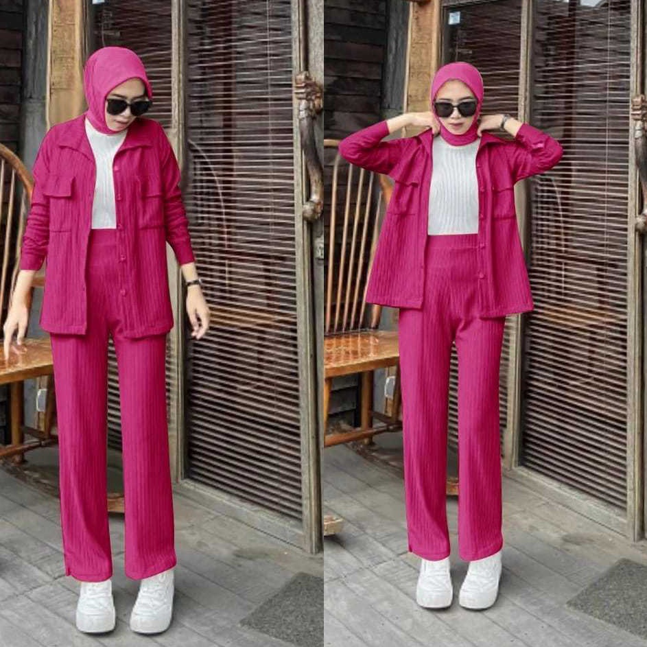 Baru Bermanfaat  Set Karina Premium Knit CardiPants  Setelan Baju Wanita Kekinian Crop dan Celana Ku