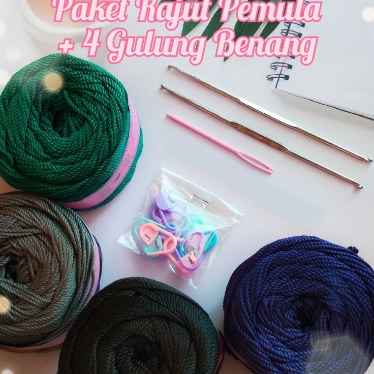 Order Sekarang  Paket Rajut Pemula Alat2 dan Benang Polyester
