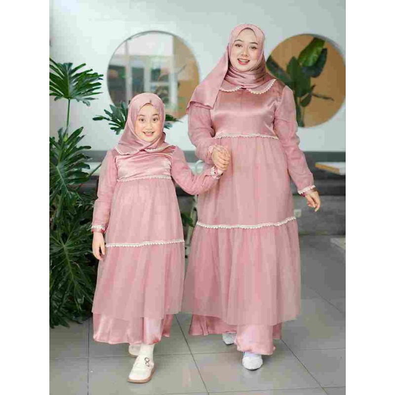 Baju Dress Muslim Gamis Couple Ibu Dan Anak Perempuan Pesta Kondangan Lebaran Terbaru Kekinian Mewah
