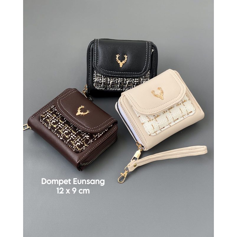 Dompet Eunsang Dompet Lipat Wanita Tweed Dompet Wanita Free Tali Pendek