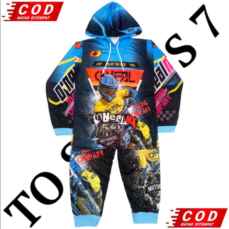 SETELAN MOTOCROSS TRAIL ANAN ANAK LENGAN PANJANG CELANA PANJANG MODEL HOODIE BERTOPI FULL PRINTING |