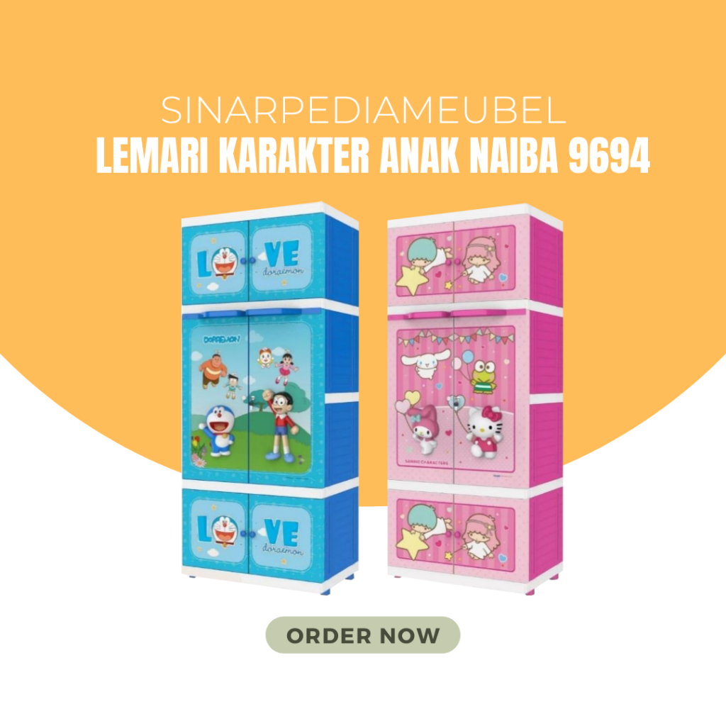 Lemari Plastik Karakter Anak / Lemari Doraemon / Lemari Hello Kitty / Lemari Plastik NAIBA 9694