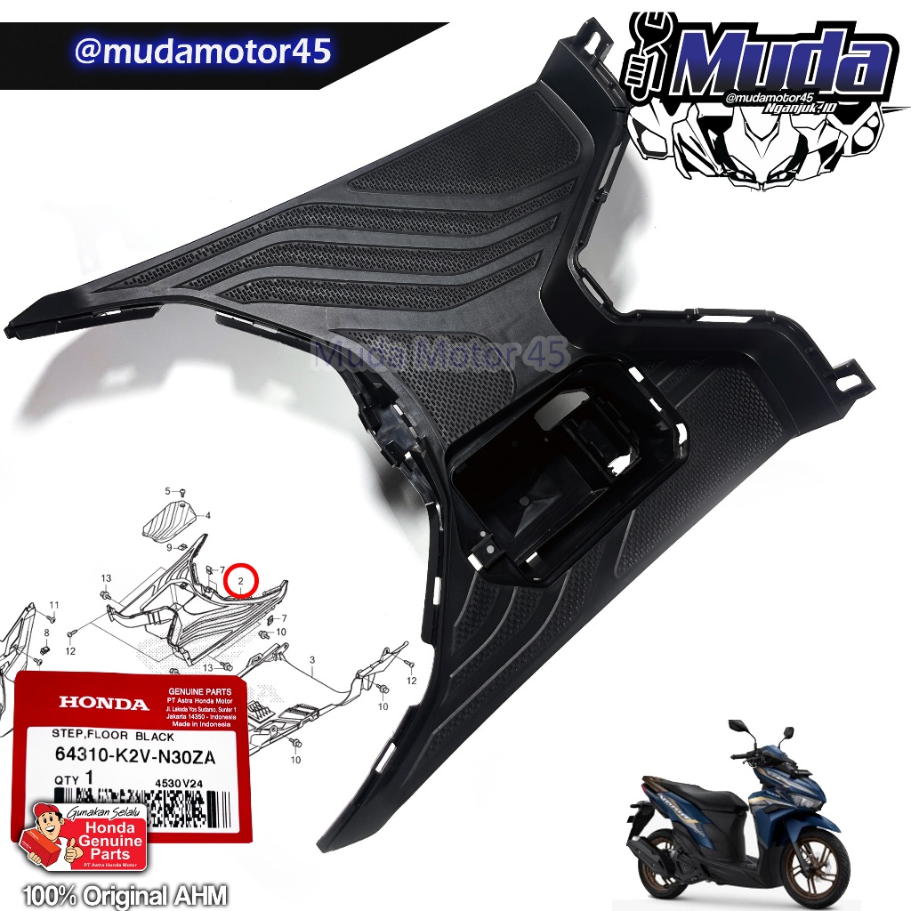 LANTAI PIJAKAN KAKI VARIO 125 2023 ALL NEW 64310-K2V-N30ZA BORDES STEP FLOOR KAP DEK BAWAH 64310K2VN