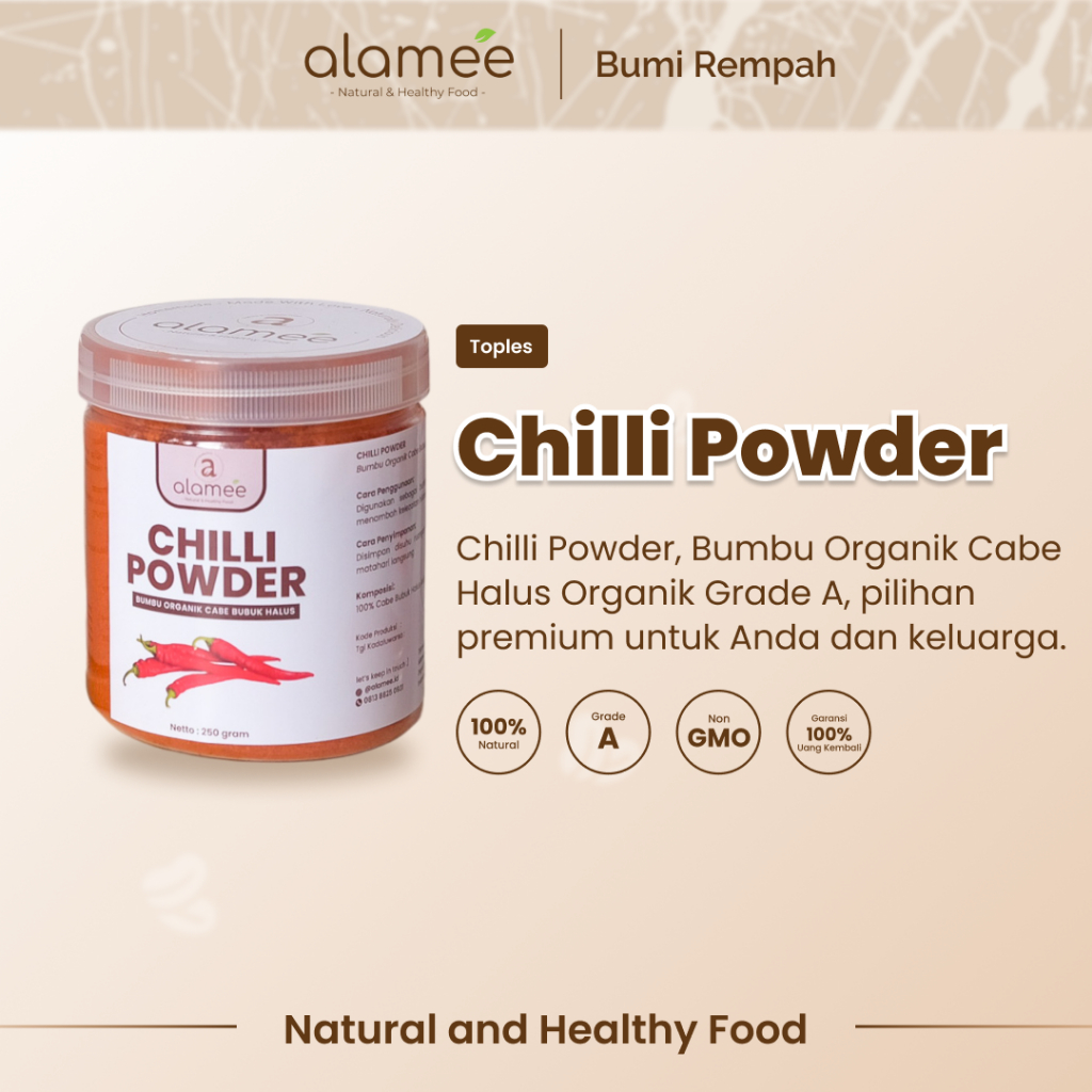 

ALAMEE Bumbu Cabe Cabai Bubuk Kering Halus Pedas Chilli Seasoning Powder Cabai Rempah Murni Asli Dapur 250g