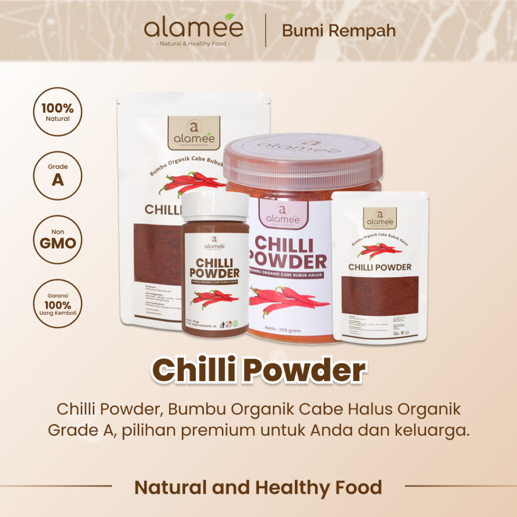 

ALAMEE Bumbu Cabe Cabai Bubuk Kering Halus Pedas Chilli Seasoning Powder Cabai Rempah Dapur 250g