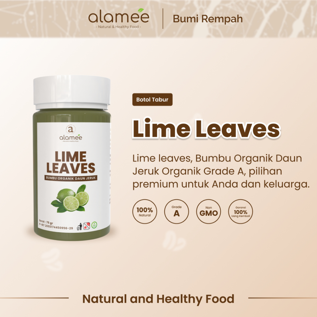 

ALAMEE Daun Jeruk Bubuk Lime Powder Bumbu Dapur Instan Organik Murni Asli Tanpa Campuran 75g