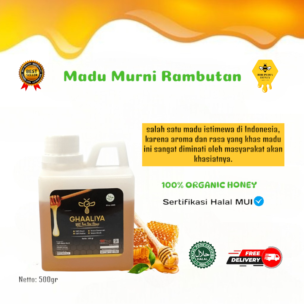 

Madu Murni Nektar Rambutan 100% Asli 500gr by Ghaaliya Madu