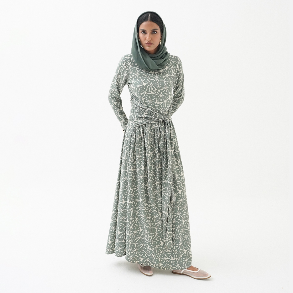 Queensland The Wanderer  Drapery Dress Lengan Panjang  LIN000480Q Olive