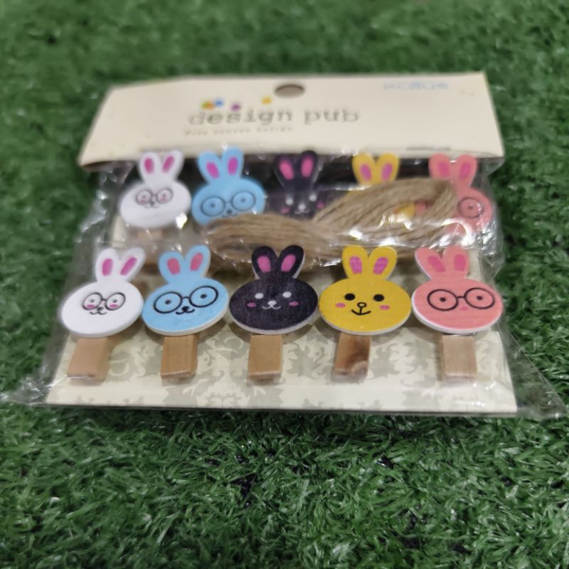 

Klip kertas kayu corak lucu isi 10 pcs