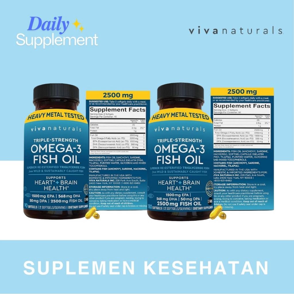 VIVA NATURALS Omega-3 Fish Oil 2200 mg - 90 & 180 Softgel - TRIPLE STRENGTH