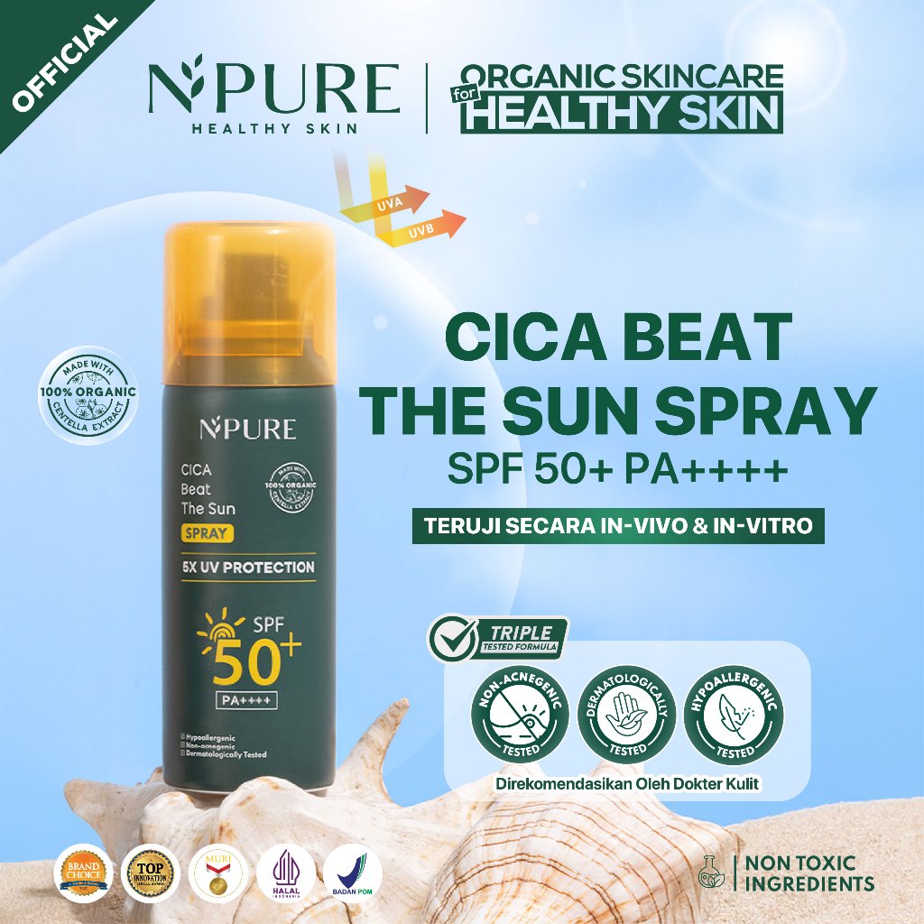 NPURE Cica Beat The Sun Spray Healthy Glow & SPF Protection SPF 50+ dan PA++++ / Sunscreen Spray / S