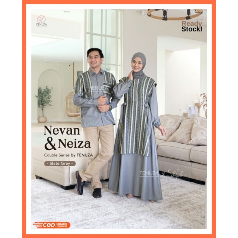Couple Gamis dan Koko Terbaru Nevan dan Neiza Couple Series by Fenuza Motif Salur Garis Garis Kombin