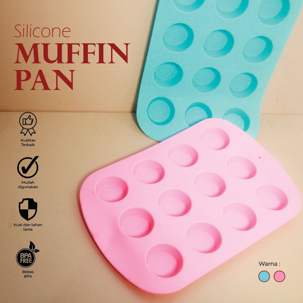 Cetakan Silikon Kue Cup Cake Muffin Pink Biru Anti Lengket Tahan Panas