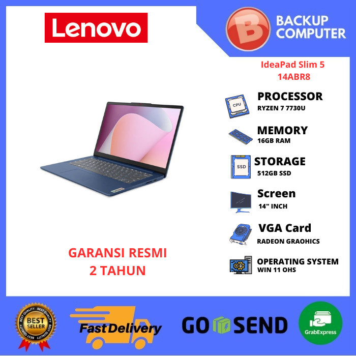 LAPTOP LENOVO IdeaPad Slim 5 14ABR8 9VID/9UID RYZEN 7 7730U 16GB RAM