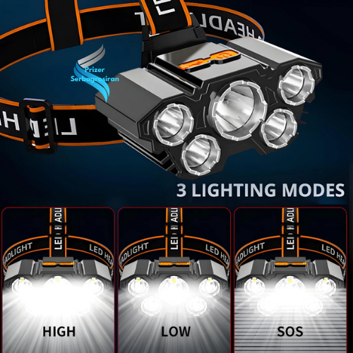 MM Senter Kepala 40 Watt L-T21 5 Led Rechargerable 4 Mode Cahaya Lampu Senter 50Watt