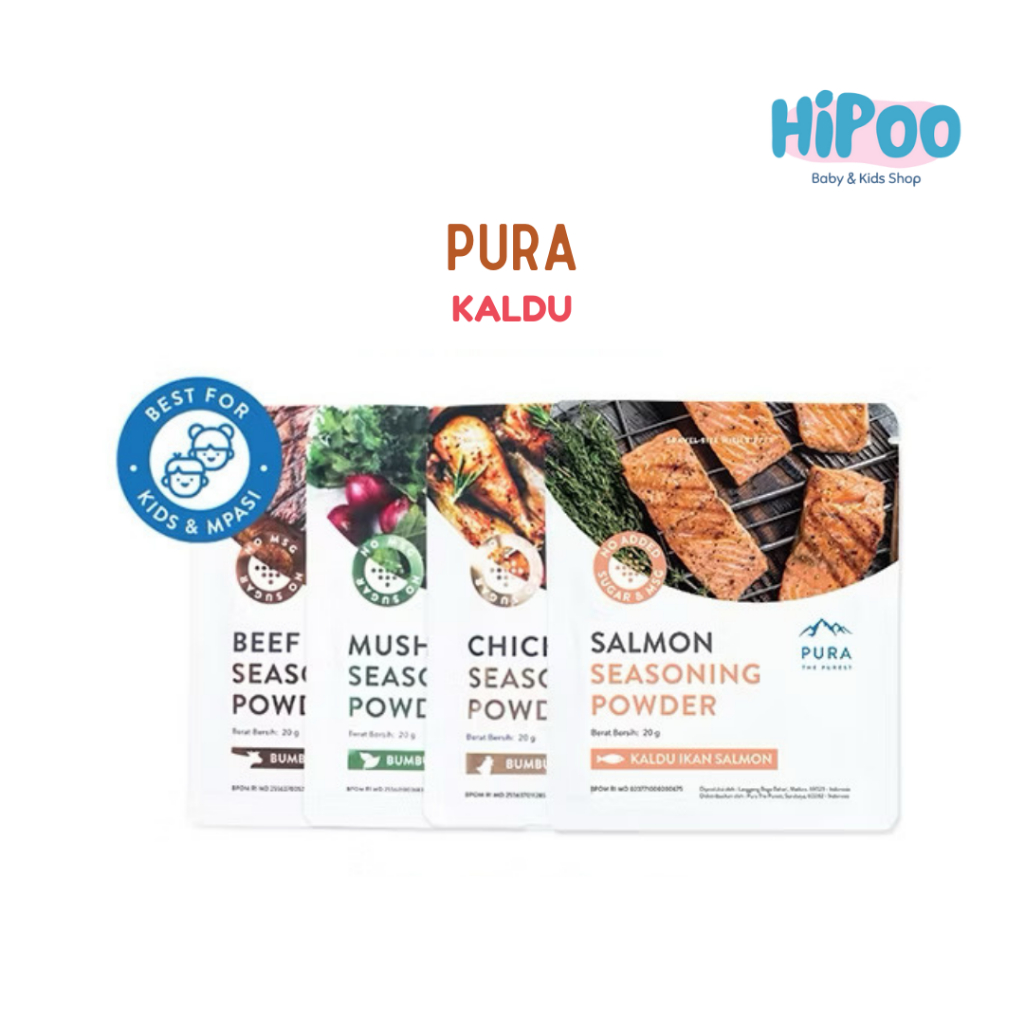 

Pura Kaldu Asli | 4 Bumbu Kaldu Ayam Kampung, Sapi, Jamur & Salmon (20gr) - Seasoning Powder - Kaldu Mpasi - BB Booster - No Msg