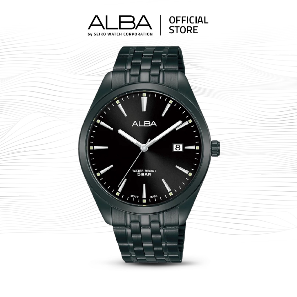 Alba Jam Tangan Pria AS9R09 / AS9R09X1 Quartz Black Dial Stainless Steel Strap Watch