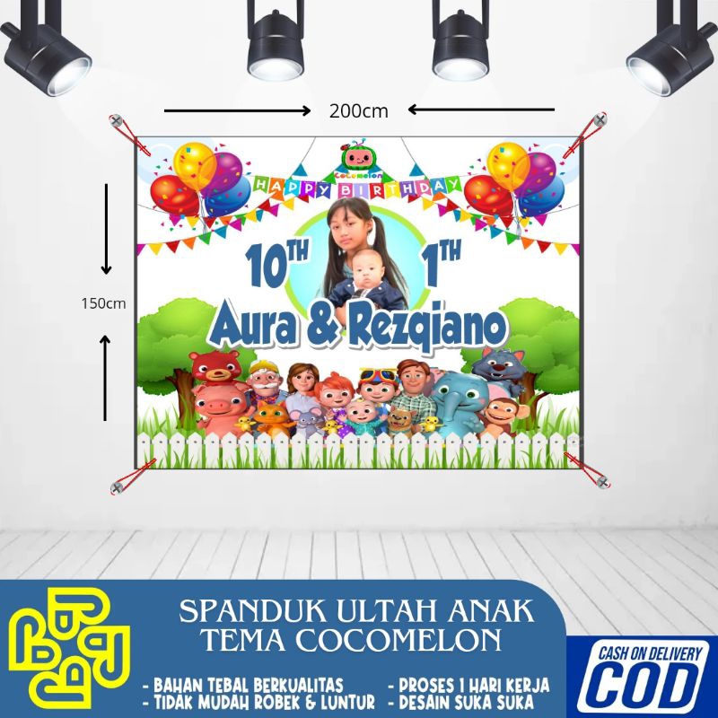 Backdrop banner ultah anak cocomelon/ dekorasi aksesoris ultah anak murah cocomelon bisa COD bayar d