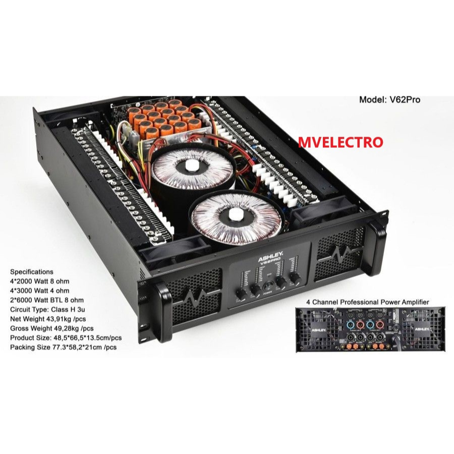 Power Amplifier Ashley V62PRO V62 PRO Original 4 Chanel 4X2000WATT
