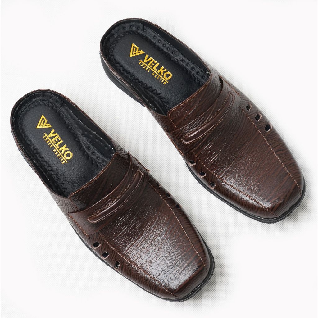 Sepatu Slop Pria Bustong Sepatu Sandal Kulit Sapi Asli Original Velko SLB - 05