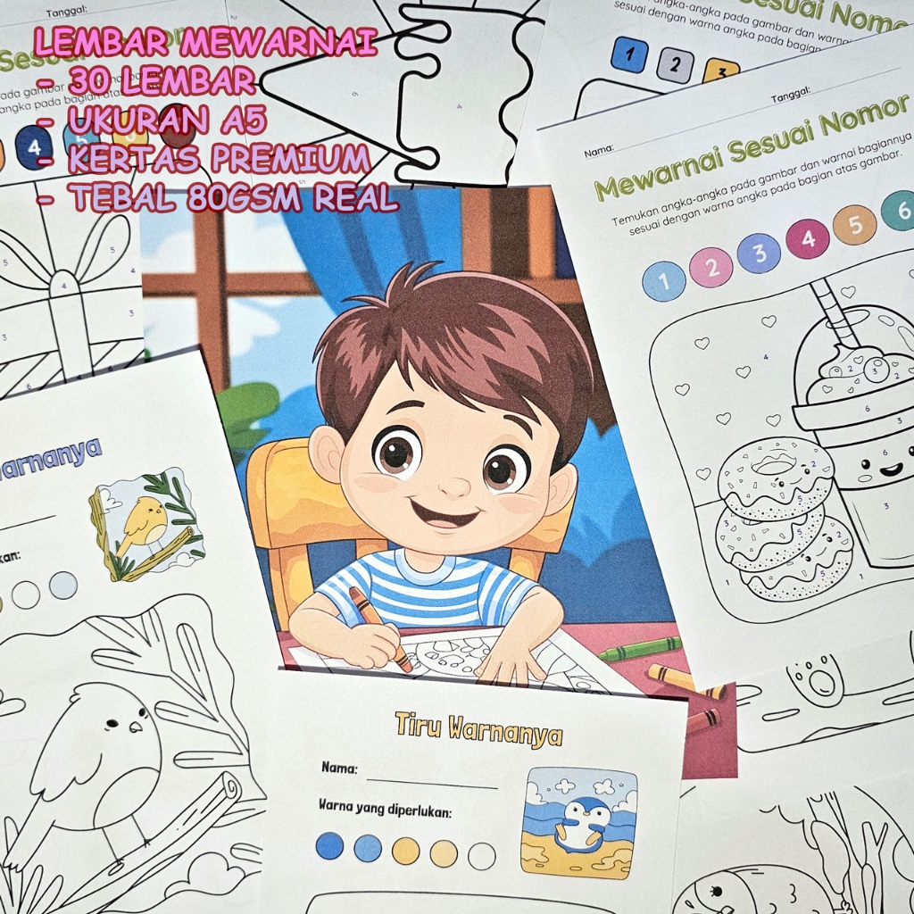 

30 Lembar Kertas Mewarnai Edukatif Anak TK PAUD SD A5 Tebal 80gsm Edushop