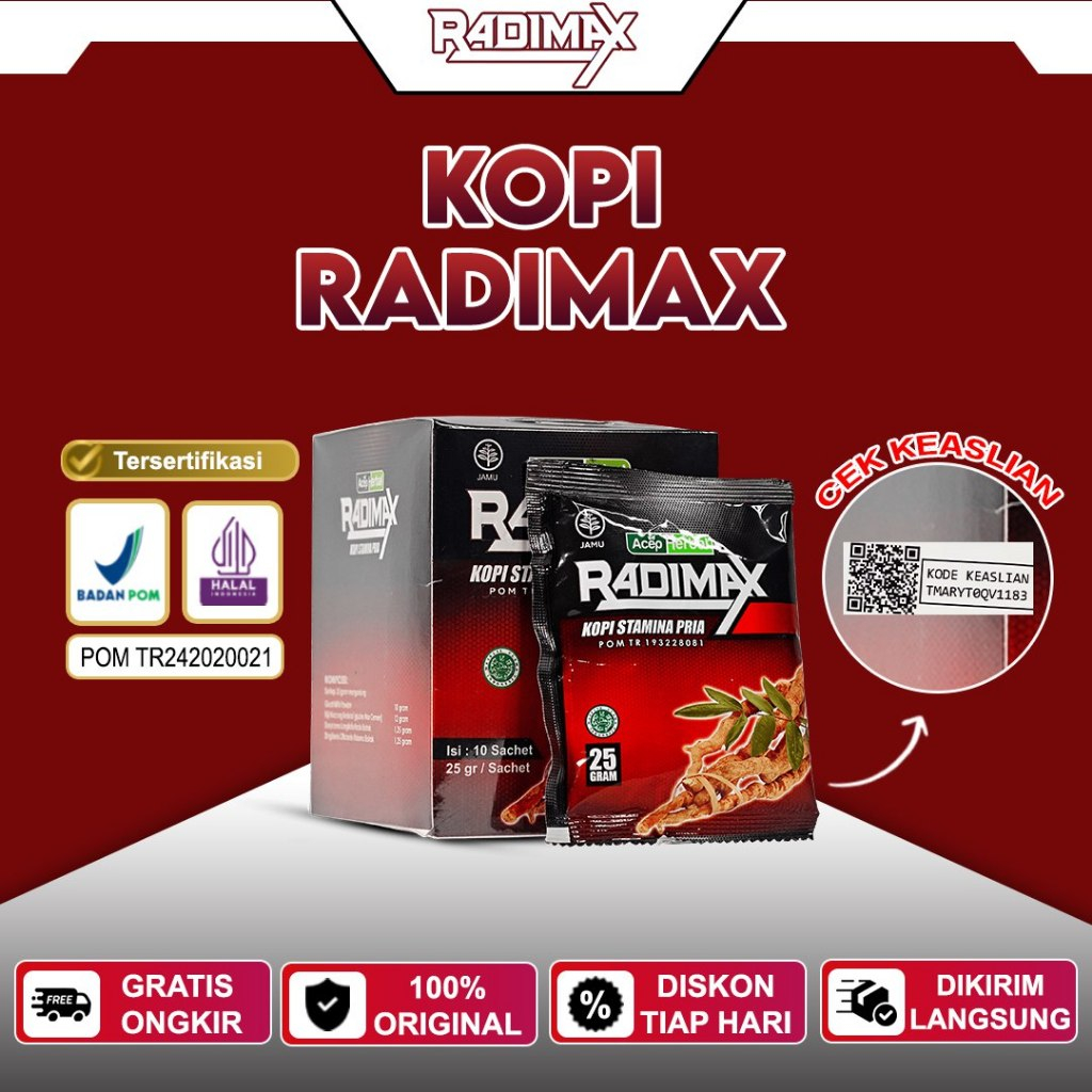 Jamu Kopi Herbal Radimax - Isi 10 Sachet - Penambah Stamina Pria - Penahan Sperma - Obat Herbal Kuat