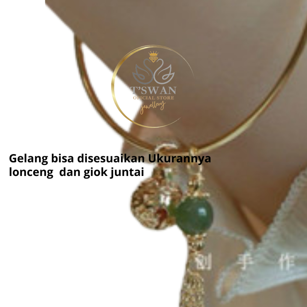 Gelang Setengah Lonceng S925 Giok - Gelang Mobius Giok Rumbai - Gelang Bangle Lonceng Rumbai - Gelan