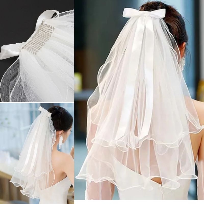 kain veil pengantin + sunggar penutup kepala hiasan head aksesoris bride to be bridal shower bando p
