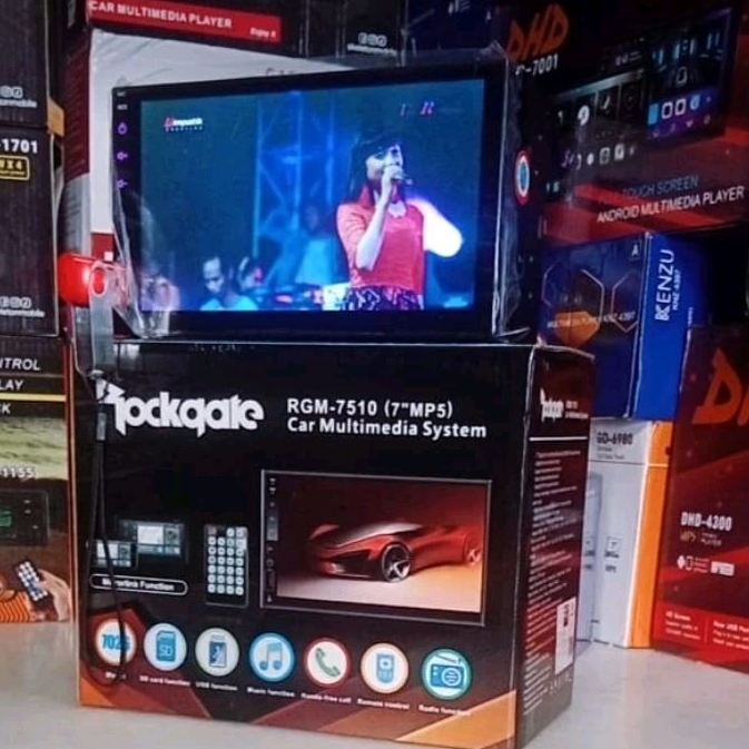 Head Unit ROCKGATE Double Din 7" Tape Mobil Universal Mirrorlink Mp5 Layar Sentuh Vidio Mp5