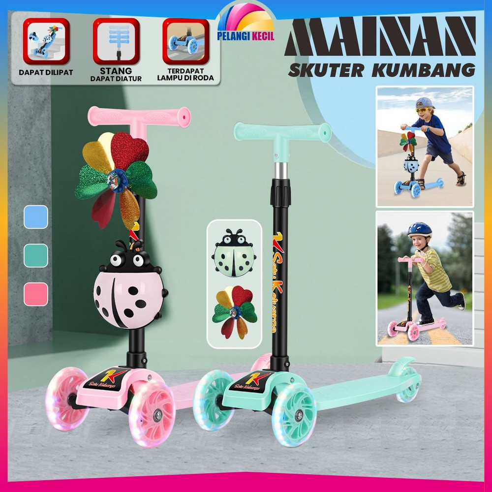 Mainan Otoped Kumbang Anak Dengan Roda LED / Otoped Anak Bisa Lipat Skuter Roda 3 Pelangi Kecil M95