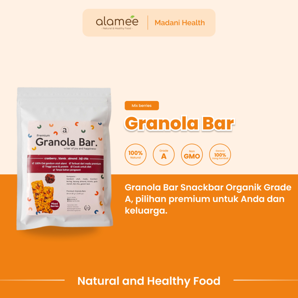 

ALAMEE Granola Bar Snackbar Mix Berries Cemilan Diet Healthy Snack Sehat Rendah Kalori 80gr