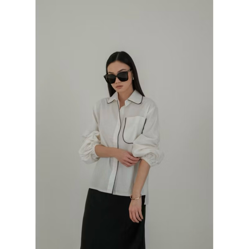 Monochrome top / kemeja lengan balon
