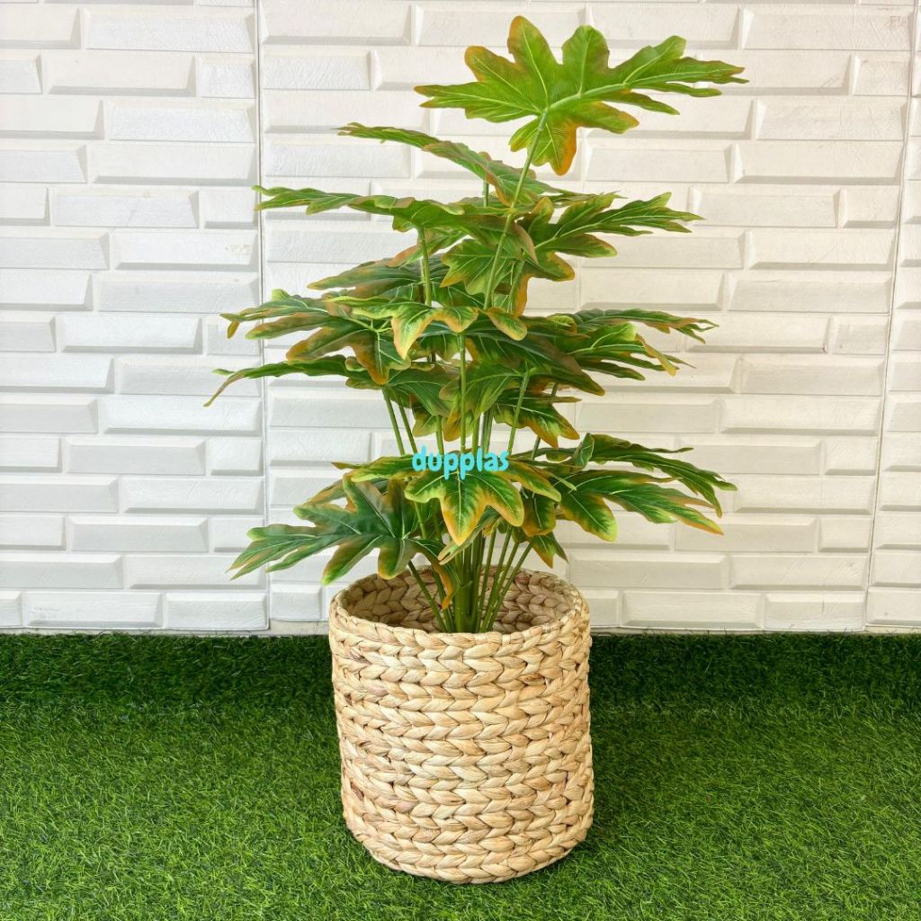 Pohon Hias Tanaman Artificial Monstera Jari Philo Orange X18 Semilatex Cover Pot Eceng Gondok Pajang