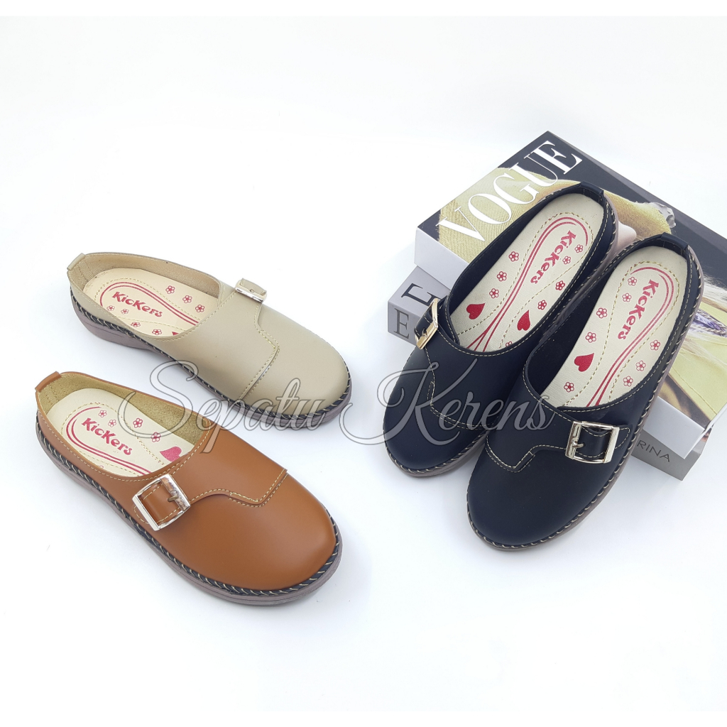 Sepatu Selop Kulit Sintetis Kickers Wanita Model Terbaru kode C-01