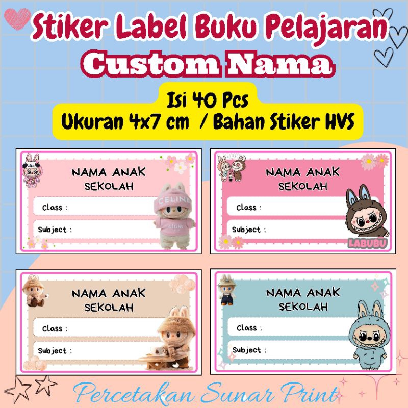 

CUSTOM NAMA / STIKER LABUBU / Stiker Buku LABUBU viral / Stiker Labubu
