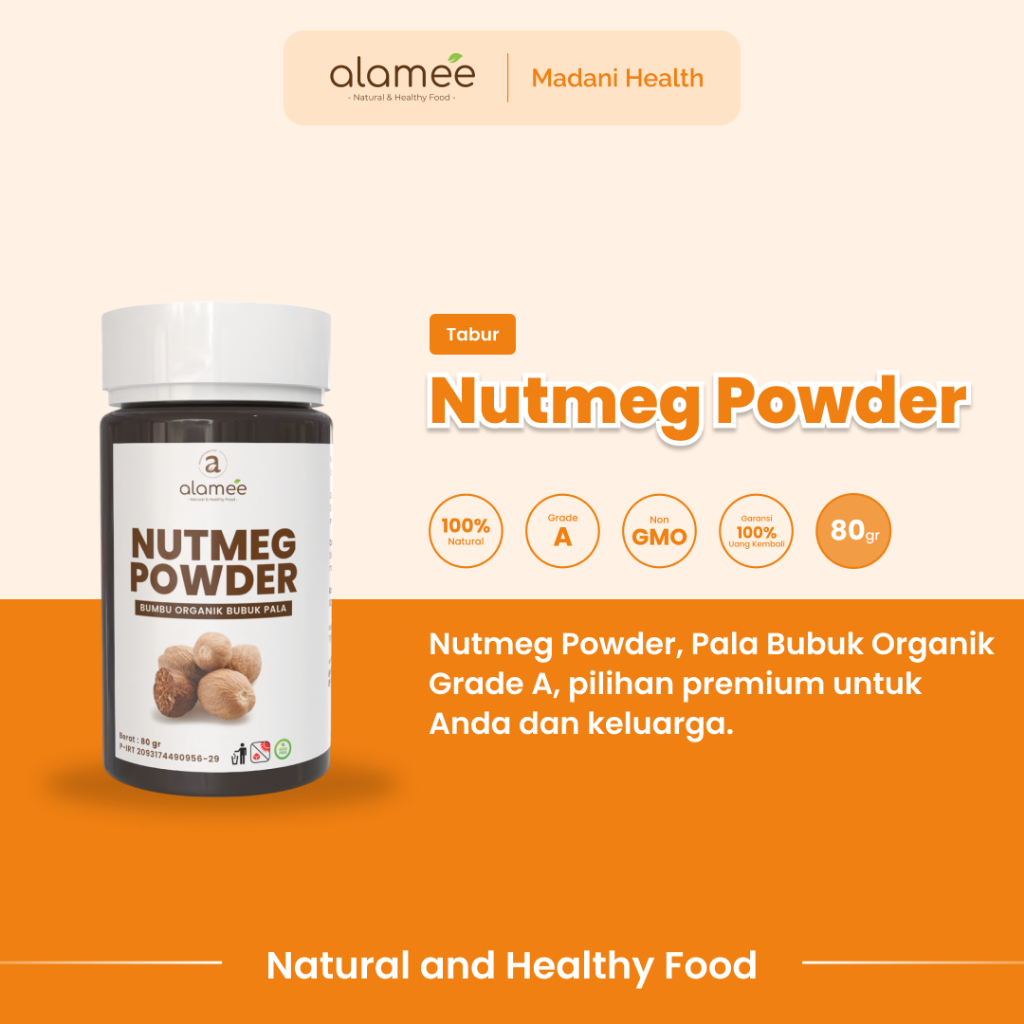 

ALAMEE Bumbu Dapur Pala Bubuk Nutmeg Seasoning Powder Rempah Murni Asli Tanpa Campuran Organik 80g